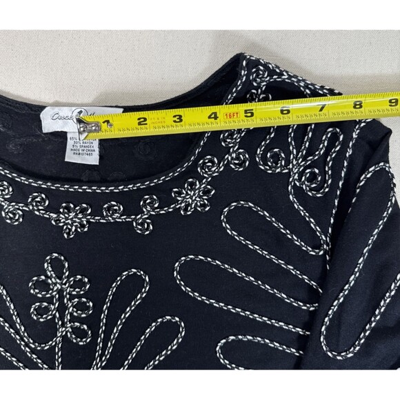 Once Again Womens Blouse Black 3/4 Sleeve Stretch Embroidered Plus 1X - Picture 12 of 16
